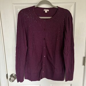 Merona Sequin Button Up Sweater Purple XL